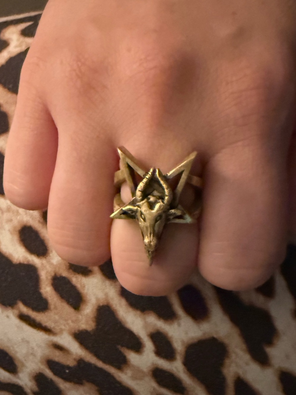 Brass Baphomet Goat Head Pentagram Ring - Picture 2 of 10